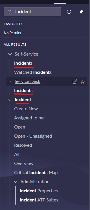 The ServiceNow Menu